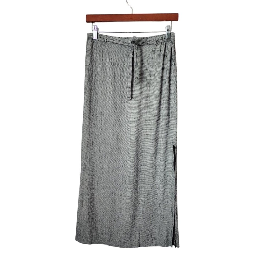 VINTAGE micro gingham midi Skirt Side Slit Tie Waist Casual Minimalist 90s